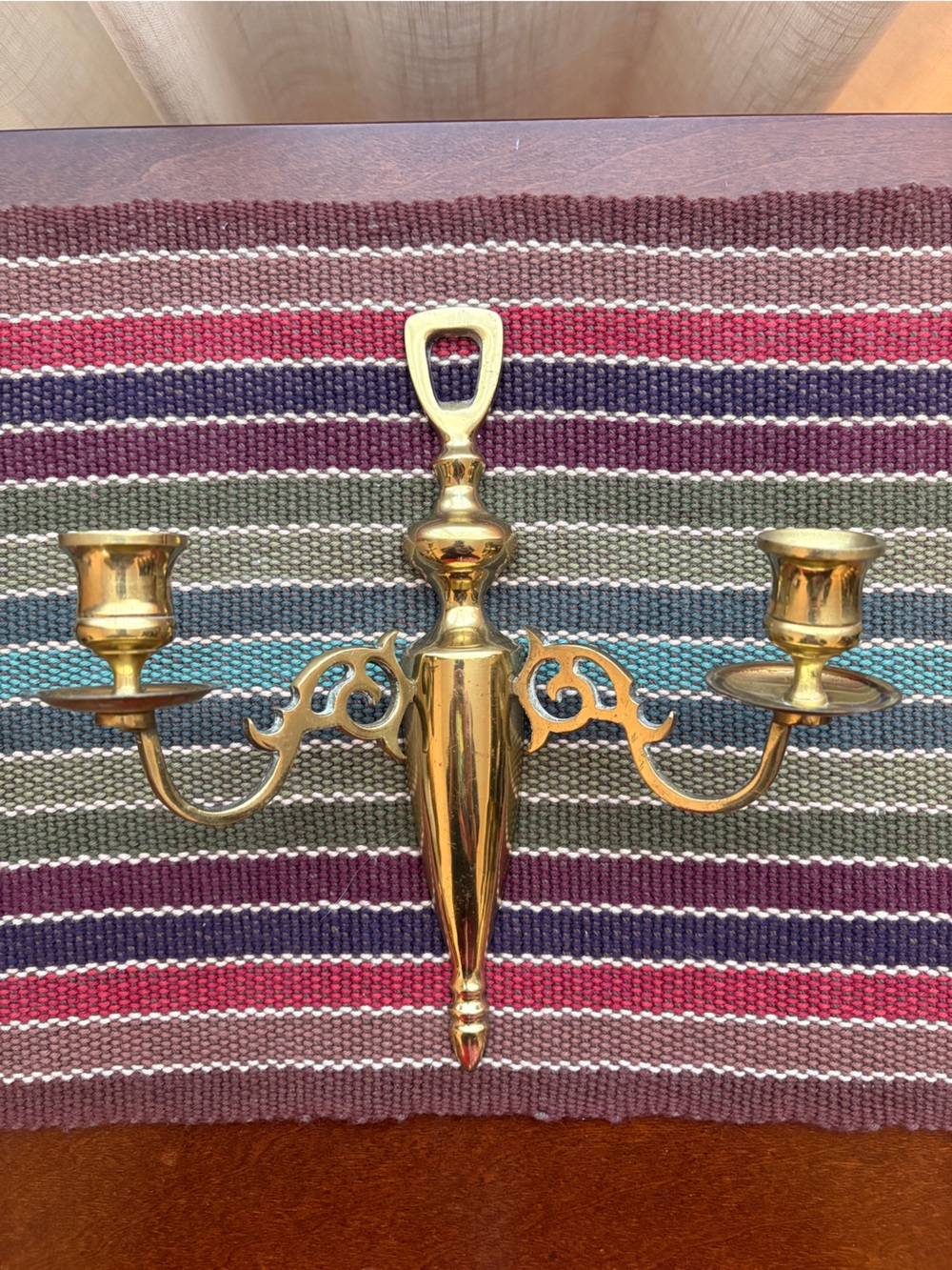 Brass Double Arm Candle Sconce - Polished Gold Wall Accent